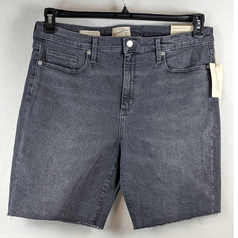 High Rise Bermuda Jean Shorts Slim Leg Raw Hem Universal Thread Denim Gray 16